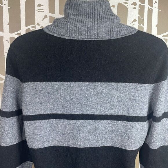 Cashmere Cowl Neck Striped Sweater L Black & Gray - Picture 7 of 9